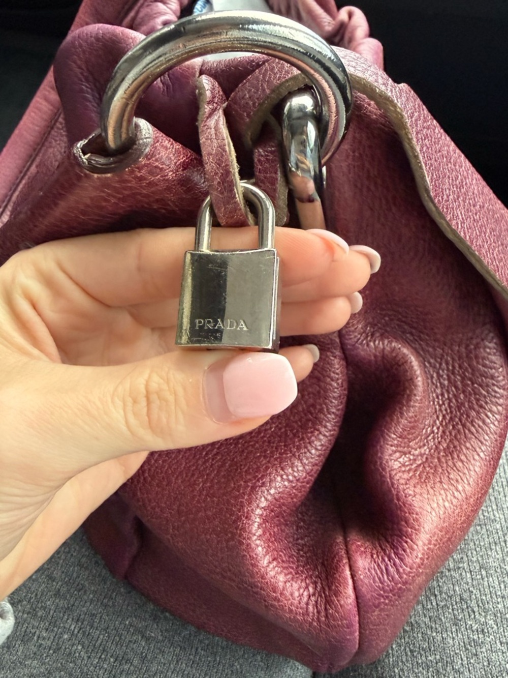 Authentic Prada Women's Burgundy Leather Hobo Bag - Picture 7 of 8